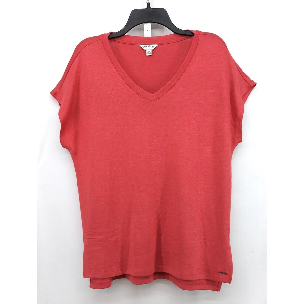 Orvis Shirt Womens Size M Burnt Orange Cap Sleeve V-Neck Pullover Top